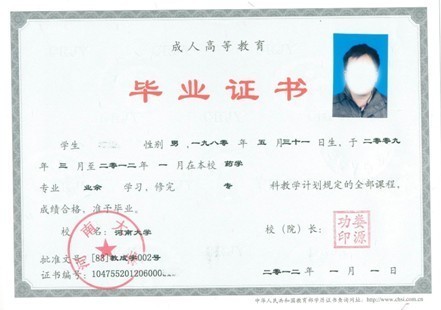 河南大学成人毕业证